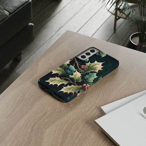 Dark Green Festive Holly in Watercolor - Impact Resistant Phone Case